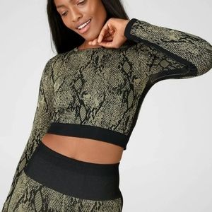 Fabletics Snake Print Crop Top - Black and Green